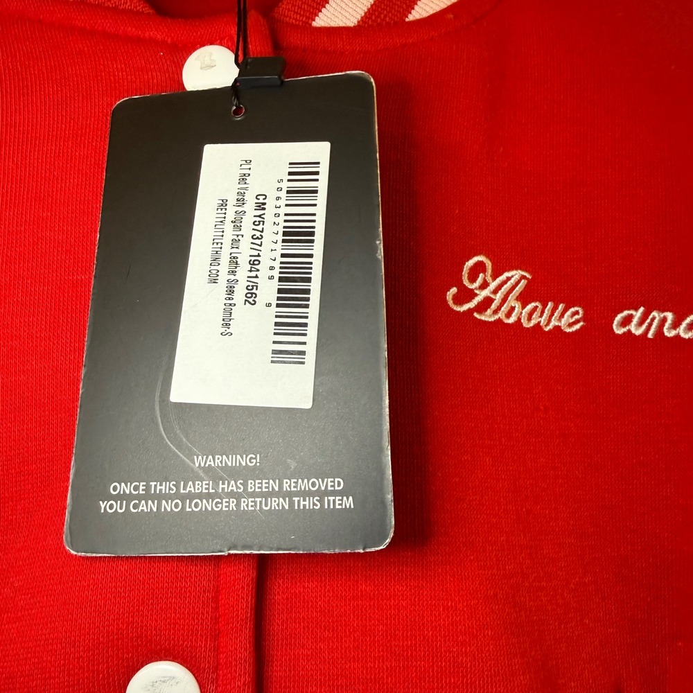 NWT PRETTYLITTLETHING Red & White Varsity Cropped Bomber Jacket  Size S‎ - Picture 5 of 12